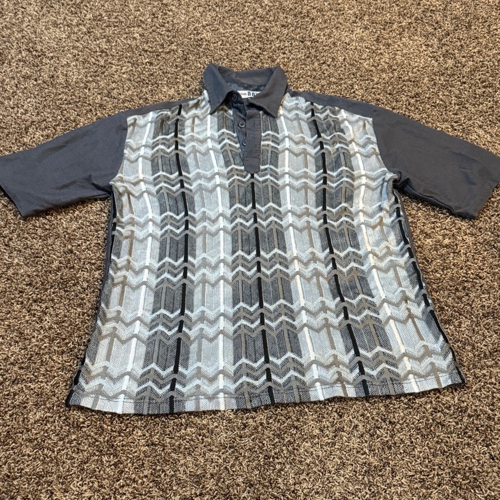 Men's Geo-Pattern Short-Sleeve Polo Shirt - Gray